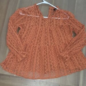 MELISSA PAIGE Terracota Peasant Lace Long Sleeve Blouse. Size S PETITE.